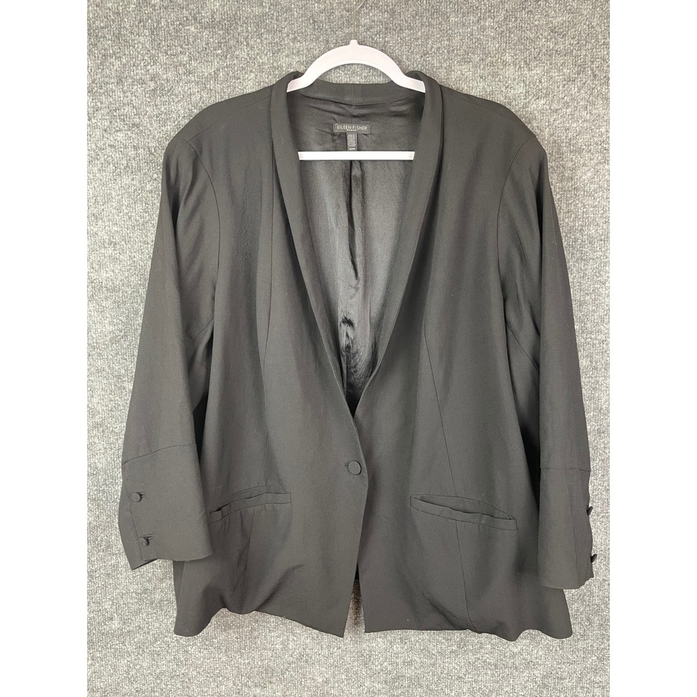 Eileen Fisher Blazer Jacket Women 22W Black Shawl Collar Single Button